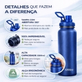 Garrafa Térmica Inox 1200ml Parede Dupla Isolamento a Vácuo Antivazamento com Alça 180° - Azul
