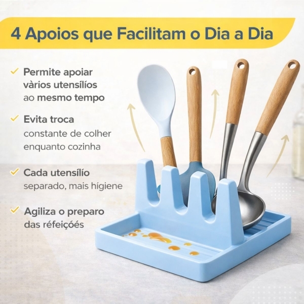 Suporte Descanso Tampa Panela Utensílios Organizador Cozinha - Azul