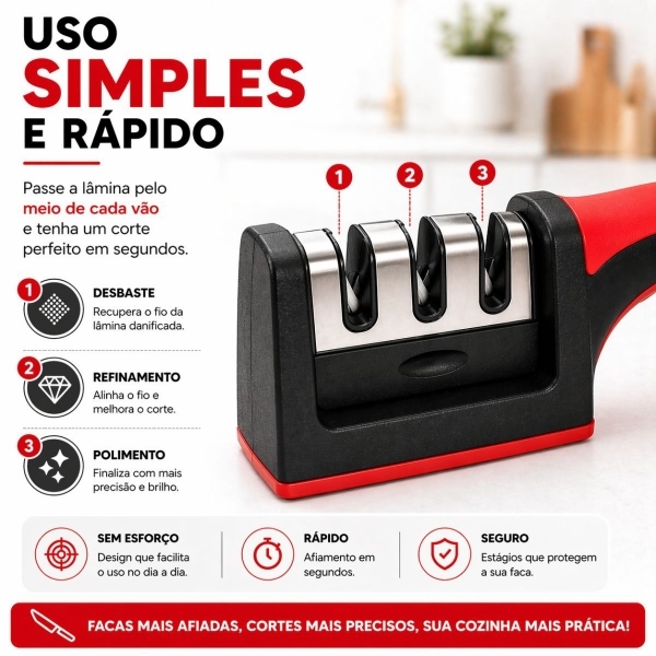 Kit Faca Serrilhada 24cm Inox Profissional Com Afiador 3 Estagios E Balanca Digital 10kg