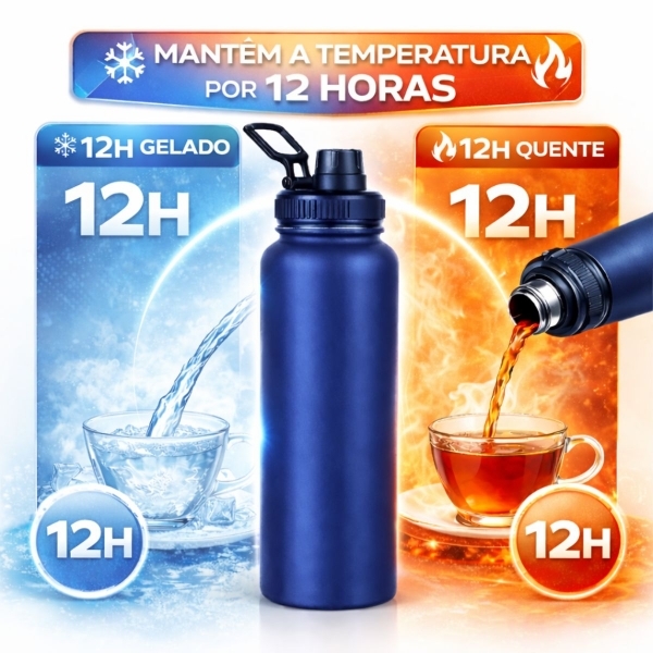 Garrafa Térmica Inox 1200ml Parede Dupla Isolamento a Vácuo Antivazamento com Alça 180° - Azul