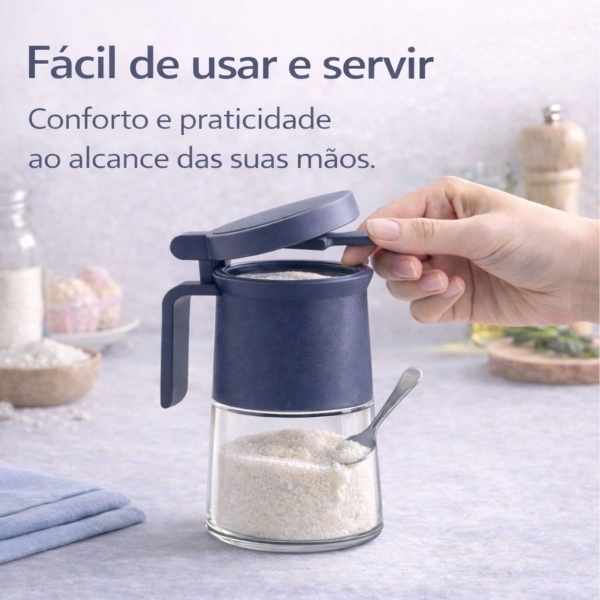 Açucareiro de Vidro 350ml com Tampa Vedada e Colher Azul e Cinza - Azul escuro