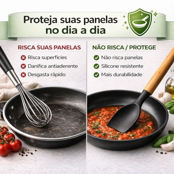 Kit Utensilios Cozinha Silicone 12 Pecas Cabo Madeira Completo