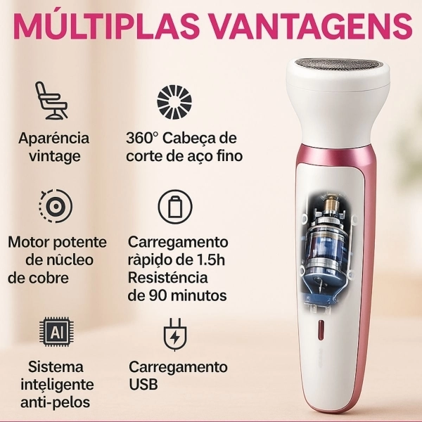 Depilador Elétrico 4 em 1 Recarregável para Rosto e Corpo