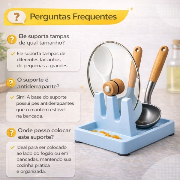 Suporte Descanso Tampa Panela Utensílios Organizador Cozinha - Azul