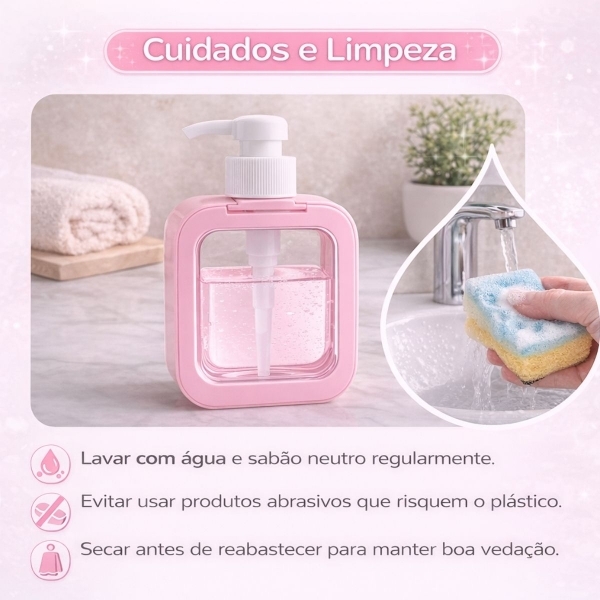 Dispenser Sabonete Líquido 300ml Quadrado Banheiro Cozinha - Rosa