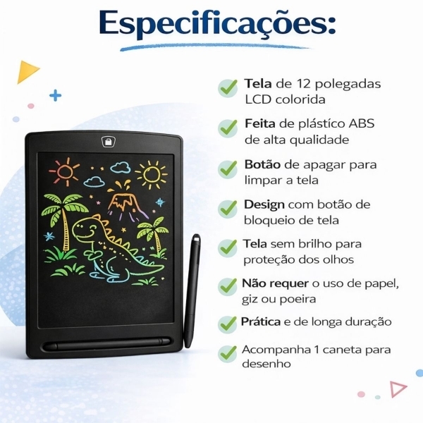 Lousa Mágica Infantil LCD 12 Para Desenhar e Escrever - Preto