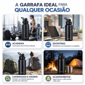 Garrafa Térmica Inox 1200ml Parede Dupla Isolamento a Vácuo Antivazamento com Alça 180° - Preta